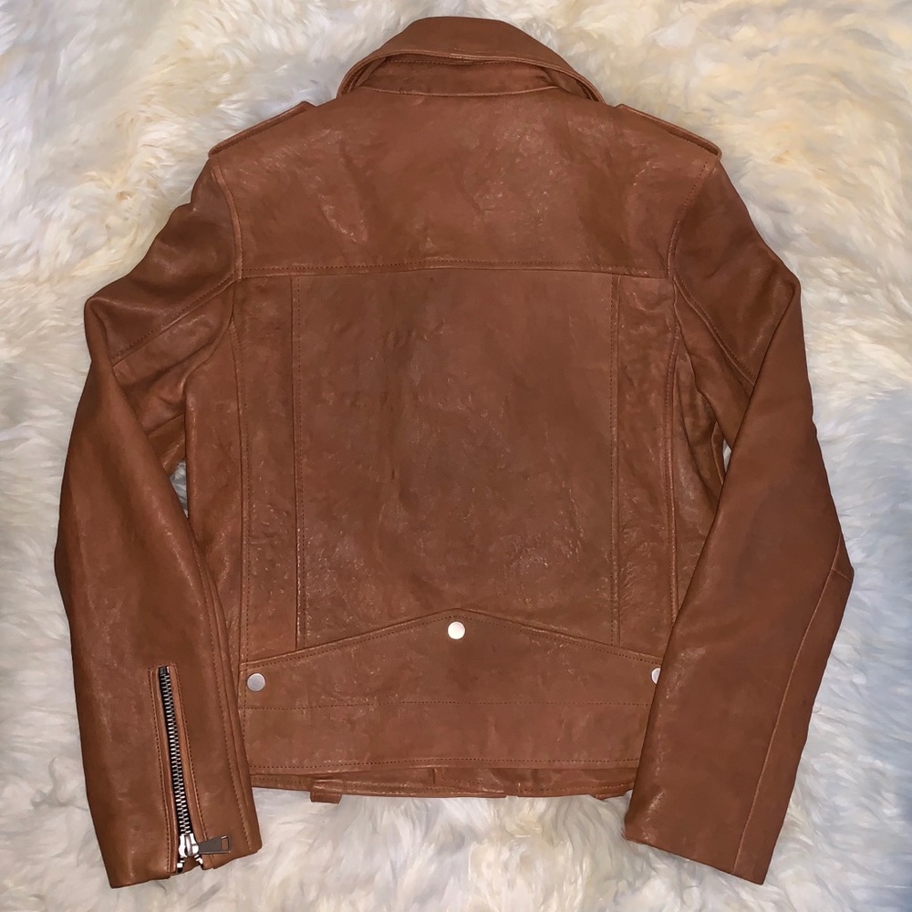 7 For All Mankind Brown Leather Moto Jacket - Picture 5 of 8